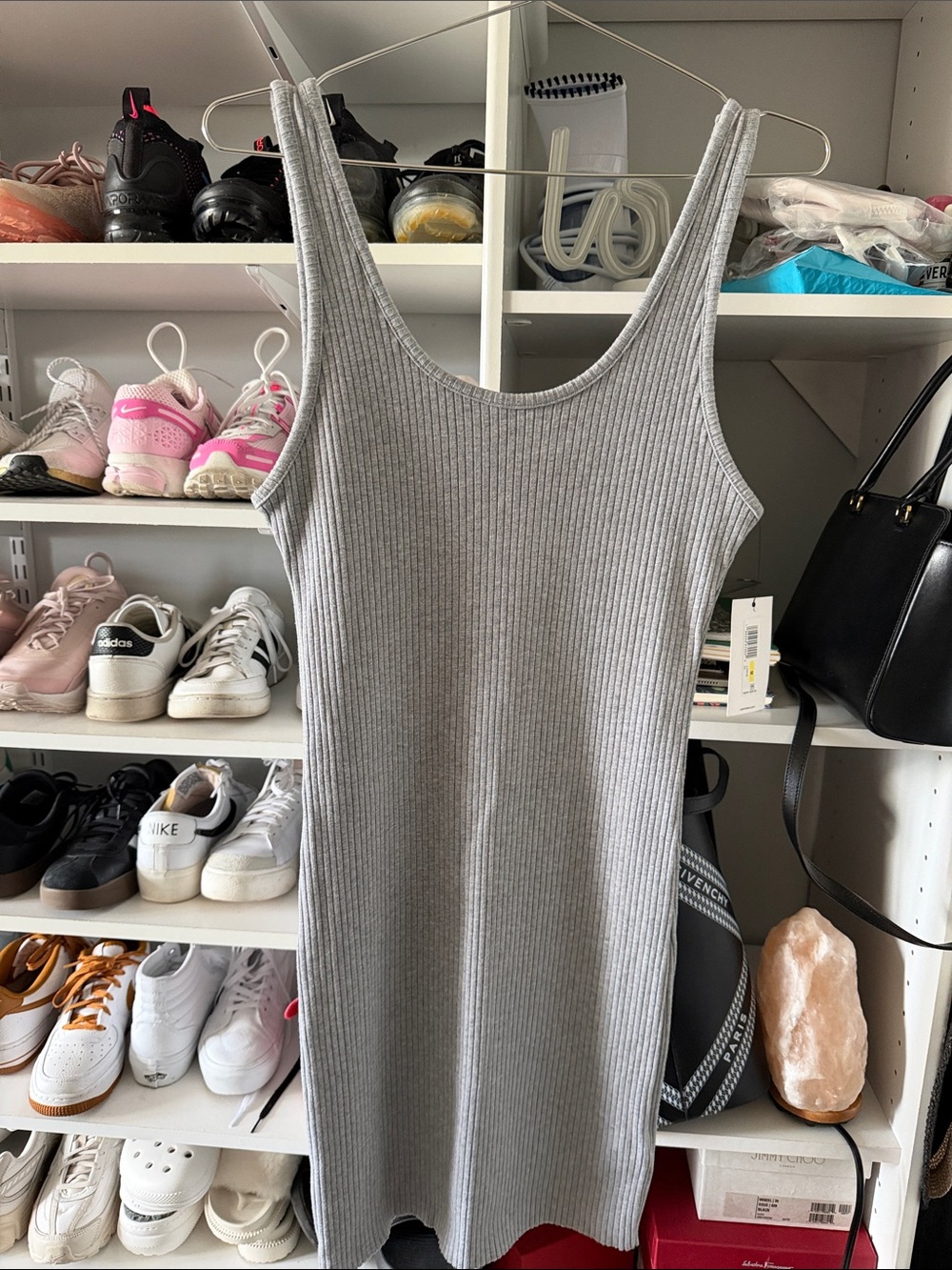 Calvin Klein Ribbed Tank Dress in Light Gray